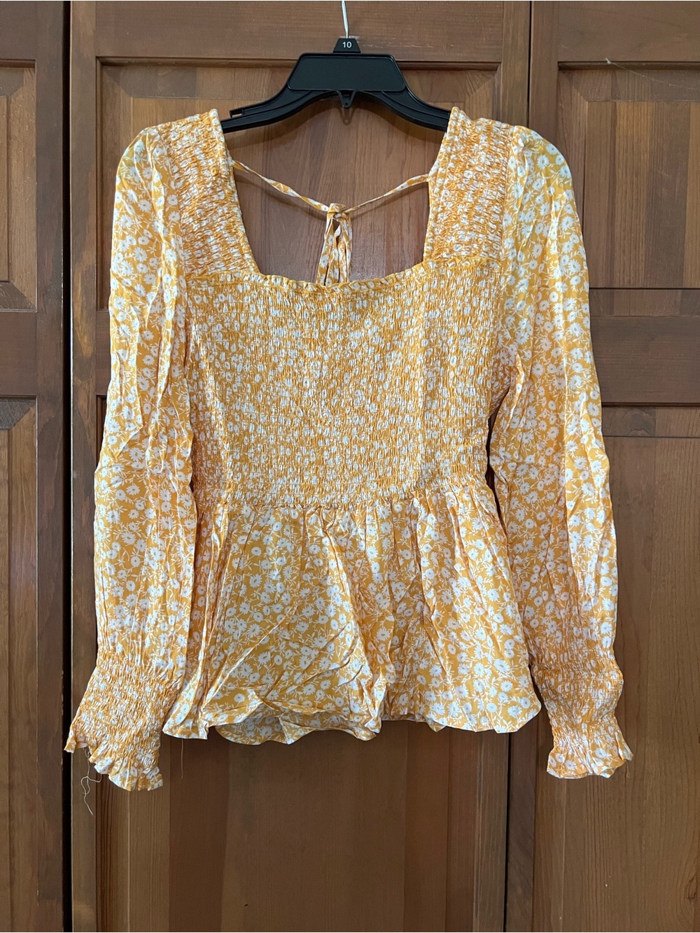 Pink Lily Yellow Floral Smocked Peplum Blouse
